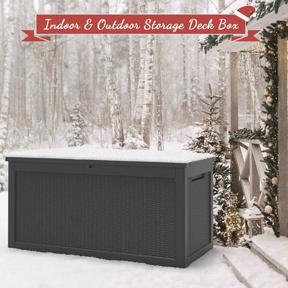 NUNU LAB Outdoor Storage Box, 45 Gallon Outside Deck Box Waterproof, Resin Outdoor Storage Cabinet With Lockable Lid, Backyard Storage Bench For Garden Tools, Patio Cushions, Pool Tools, Black