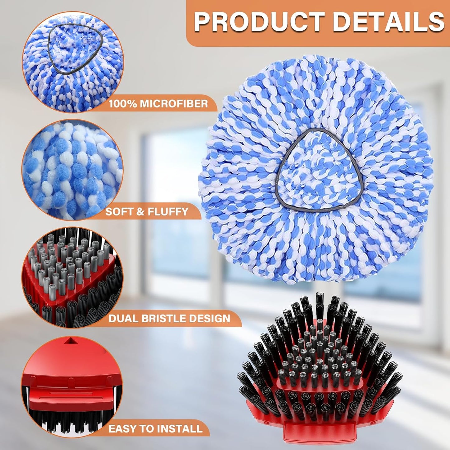 Fatmass 5 Pack Spin Mop Replacement for O Cedar RinseClean 2-Tank System,Include 4 Mop Replace Heads + 1 Upgrade Scrubber Brush, 100% Microfiber Mop Refills Deep Cleaning Machine Washable