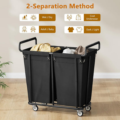 Gewudraw Large laundry hamper with Wheels, 3 Bag Big Rolling Laundry Hamper Sorter Cart, Extra Large Laundry Clothes Hamper, Heavy Duty Laundry Basket Organizer for Laundry Room,Bathroom,Black