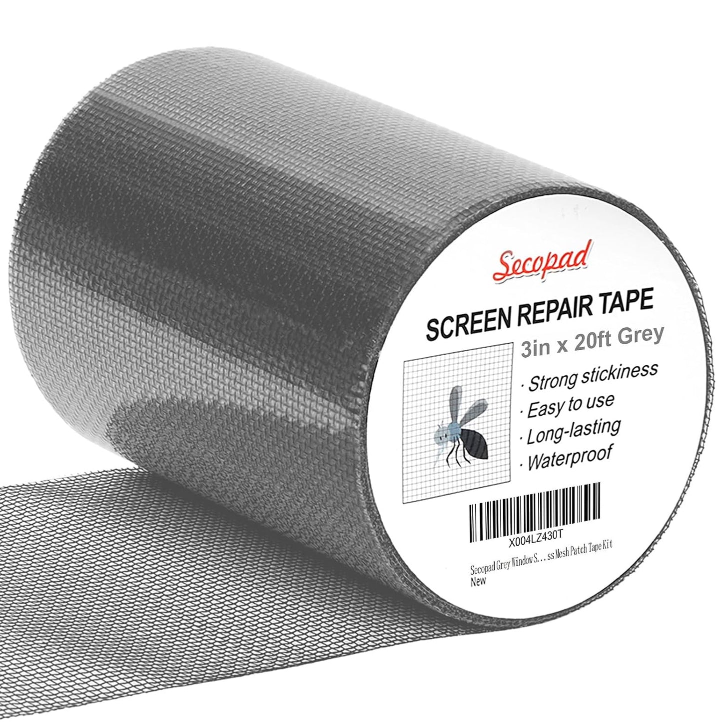 Secopad Grey Window Screen Repair Tape, 2IN X 15FT (180IN) Screen Repair Kit for Windows or Doors, Strong Adhesive Patch Kit Fiberglass Mesh Tape