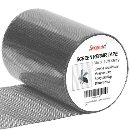 Secopad Grey Window Screen Repair Tape, 2IN X 15FT (180IN) Screen Repair Kit for Windows or Doors, Strong Adhesive Patch Kit Fiberglass Mesh Tape