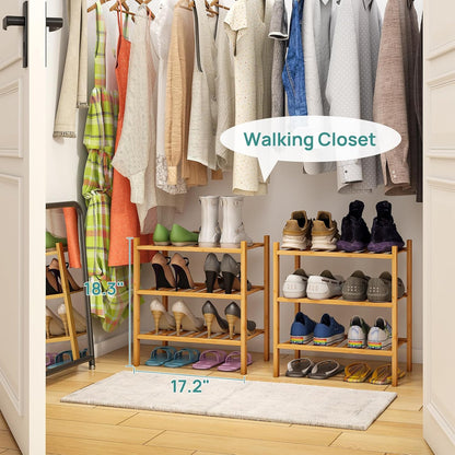 viewcare 3-Tier Black Bamboo Shoe Rack for Entryway, Stackable | Foldable | Natural, Shoe Shelf Storage Organizer for Hallway Closet, Free Standing Shoe Racks for Indoor Outdoor