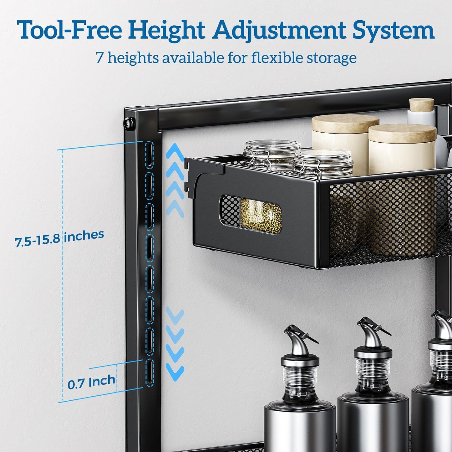 Petiza Under Sink Organizer Pull Out Cabinet Organizer Adjustable Height 2 Tier with Sliding Drawers Kitchen Bathroom Organizer and Storage(1pc)
