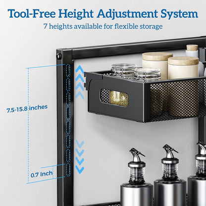 Petiza Under Sink Organizer Pull Out Cabinet Organizer Adjustable Height 2 Tier with Sliding Drawers Kitchen Bathroom Organizer and Storage(1pc)