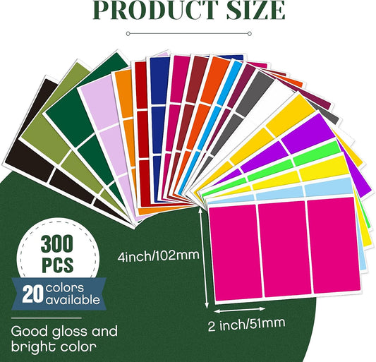 Marspark 300 Pieces Removable Colored Labels Stickers 2" x 4" Colored Labels for Moving Boxes Large Color Coding Packing Stickers in 20 Assorted Colors Sticker Storage Bins