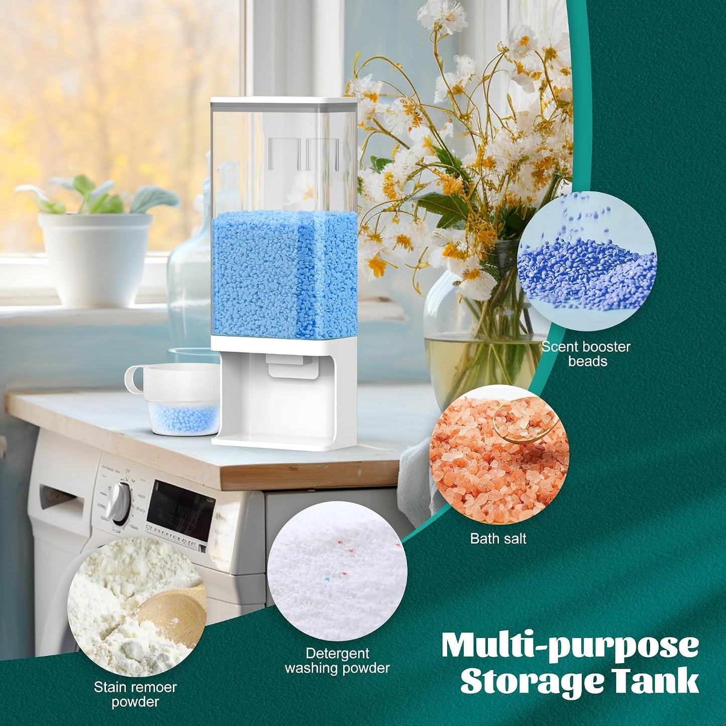 105 Oz Laundry Detergent Dispenser with Nail - Wall Mounted Scent Booster Beads Container, Softener Beads Storage, Rice Dispenser, Dry Food/Solid Grain Organizer