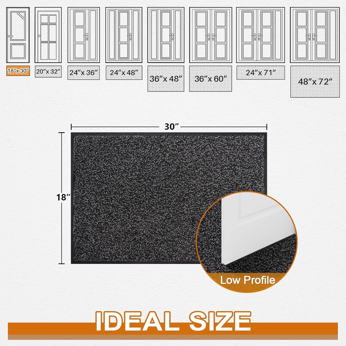 Mibao Front Door Mat, Dirt Trapper Welcome Mat for Outdoor Indoor, Non-Slip Waterproof Doormat, Durable Machine Washable Low Profile Entry Rug for Back Door Outside Patio Porch, 29.5" x 17", Grey