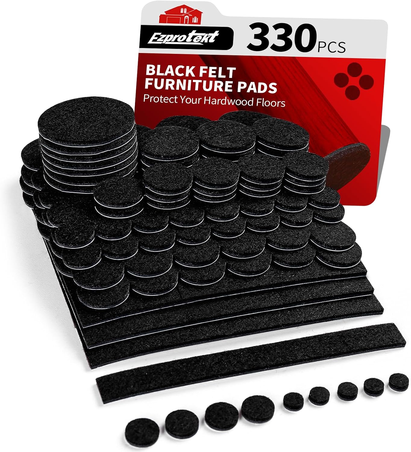 Ezprotekt Felt Furniture Pads for Hardwoods Floors, 440 PCS Self Adhesive Felt Pads for Chairs, Cuttable Anti-Scratch Furniture Feet Floor Protectors for Chair Sofa Bed Table Cabinet (Black)