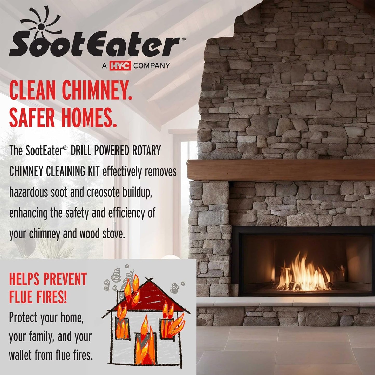 Gardus SootEater Pellet Stove Cleaning Kit - Complete Rotary Pellet Stove Vent Kit with Flexible rods, Propeller Pipe Brushes, & Flue Fire Prevention.