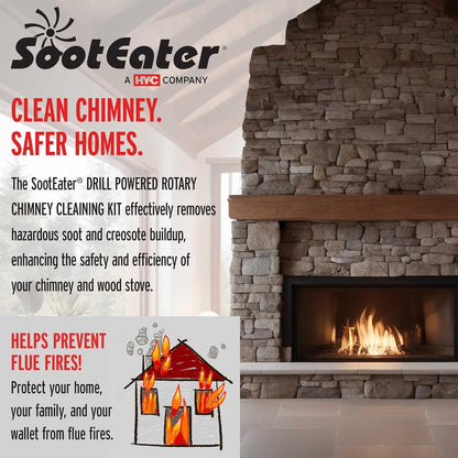 Gardus SootEater Pellet Stove Cleaning Kit - Complete Rotary Pellet Stove Vent Kit with Flexible rods, Propeller Pipe Brushes, & Flue Fire Prevention.