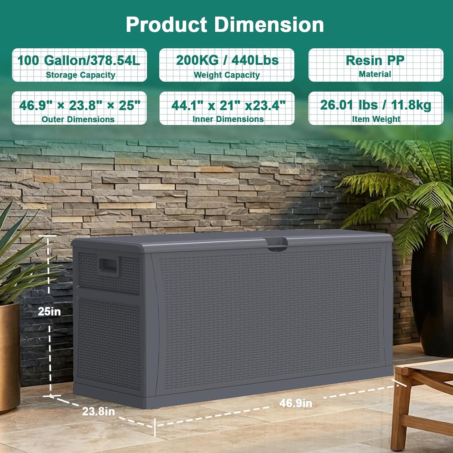 EHHLY Outdoor Storage Box Large-120 Gallon Deck Box with Hydraulic Pistons&Lockable Secure, Waterproof Resin Package Delivery Box for Outside Porch, Curbside, Patio, Home