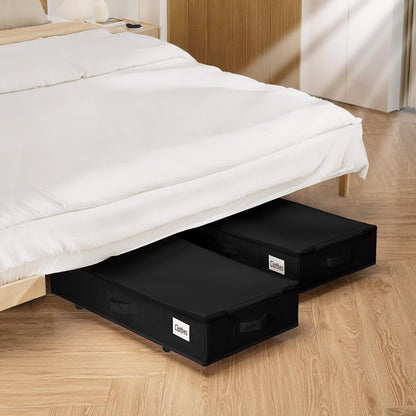 Vincona Under Bed Storage with Wheels, 2 Pack Under Bed Storage Containers with Label Holders for Clothes, Shoes and Blankets, Rolling Underbed Shoe Organizer with Cover, Beige (30.71x15.7x7.28 in)