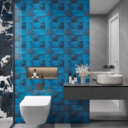 CHIHUT 6 Sheets 12"x12" Glossy Grey Concrete Checkered Peel and Stick Backsplash Tiles Waterproof Heat Resistant Self Adhesive Vinyl Wall Tiles for Kitchen Bathroom Laundry Room Renter Friendly Tiles