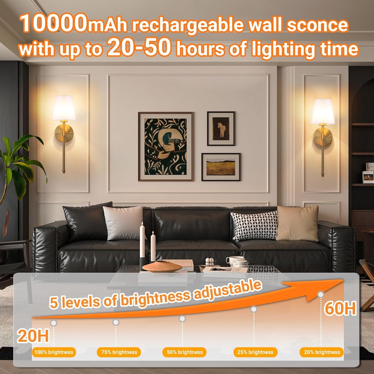 Nekhung Battery Operated Wall Sconces Set of Two, Wireless Battery Wall Light with 10000mAh RGB Dimmable Magnetic Bulb and Remote, Rechargeable Sconce Wall Decor for Bedroom Living Room Hallway