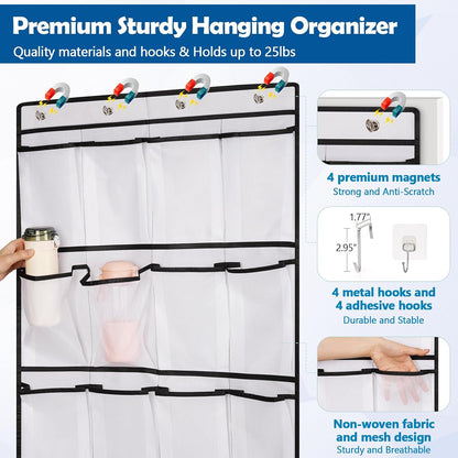 Over The Door Cruise Ship Organizer - Cruise Ship Magnetic Door Organizer with 15 Size-Graded Pockets, Hanging Magnetic Cruise Storage Shoe Rack for Cabin, 2026 Cruise Essential, 9 Hooks(White)
