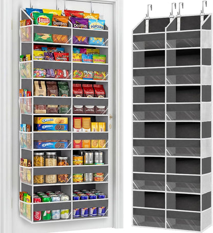Over The Door Organizer, 5-Tier Extra Large Behind Door Storage with 10 Big Front & 10 Mesh Pockets, 80lb Capacity, Hanging Storage Organizer with Clear Window Kids Toys, Shoes, Diapers, Light Grey