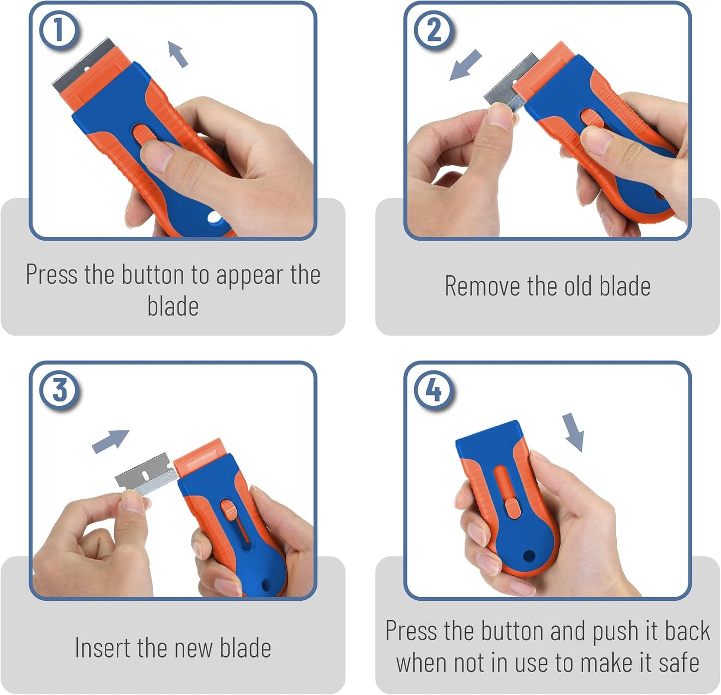 Bates- Razor Blade Scraper Tool, 2 Pack, 30 Extra Stainless Steel Blades, Anti-Slip Ergonomic Handle Design, Razor Scraper Set for Cleaning Window, Paint, Oven, Glass, Stove