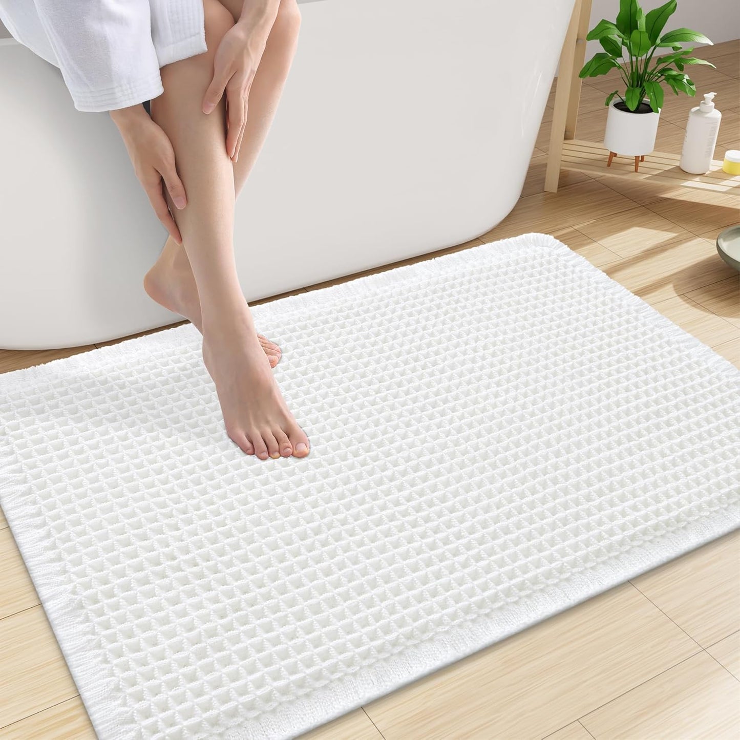 Smiry Waffle Bath Mat 30x20, Extra Soft Absorbent Bathroom Rugs, Non Slip Machine Washable Quick Dry Bath Rugs for Bathroom Floor, Tub, Shower, Home Decor Accessories, Brown