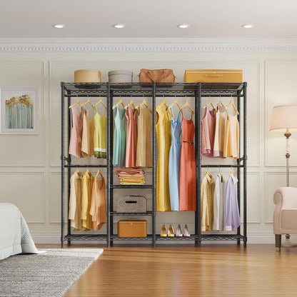 VIPEK V40 Heavy Duty Clothes Rack, 1110lbs Capacity Sturdy Metal Garment Rack, Clothing Rack with 6 Shelves & 4 Hang Rods, Adjustable Open Wardrobe Closet Organizer for Bedroom/Apartment/Retail, Black