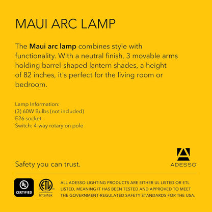 Adesso Maui Arc Floor Lamp with 3 Movable Shades & Adjustable Height- Perfect Lighting for Bedroom, Living Room and Corner Decor, Antique Bronze