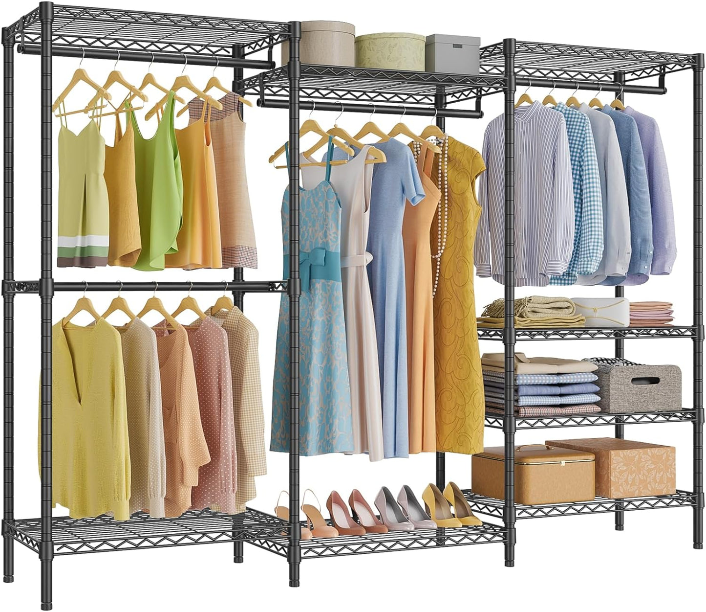 VIPEK V5 Heavy Duty Clothes Rack, Portable Closet Wardrobe with 4 Hanging Rods & 8 Shelves, Freestanding Adjustable Garment Rack for Bedroom, Walk-in Closet, 890 lbs Capacity, Black, 68.9" L