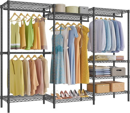 VIPEK V5 Heavy Duty Clothes Rack, Portable Closet Wardrobe with 4 Hanging Rods & 8 Shelves, Freestanding Adjustable Garment Rack for Bedroom, Walk-in Closet, 890 lbs Capacity, Black, 68.9" L