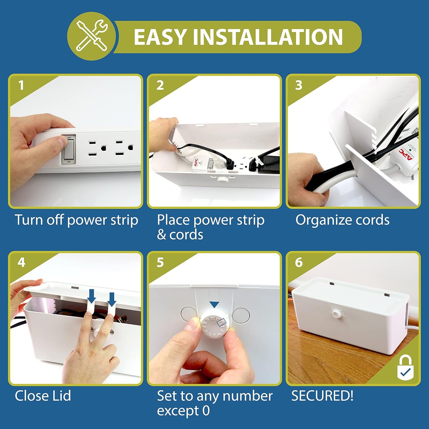 Power Strip Cover and Outlet Cover Box - Effectively Baby Proofs Power Strip on Floor or Wall, Protects Small Hands & Fingers, Cover Box and Outlet Cover Box (White-Bundle)