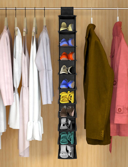 Libeder Hanging Shoe Organizer, 10-Shelf Closet Organizer with 6 Mesh Side Pockets