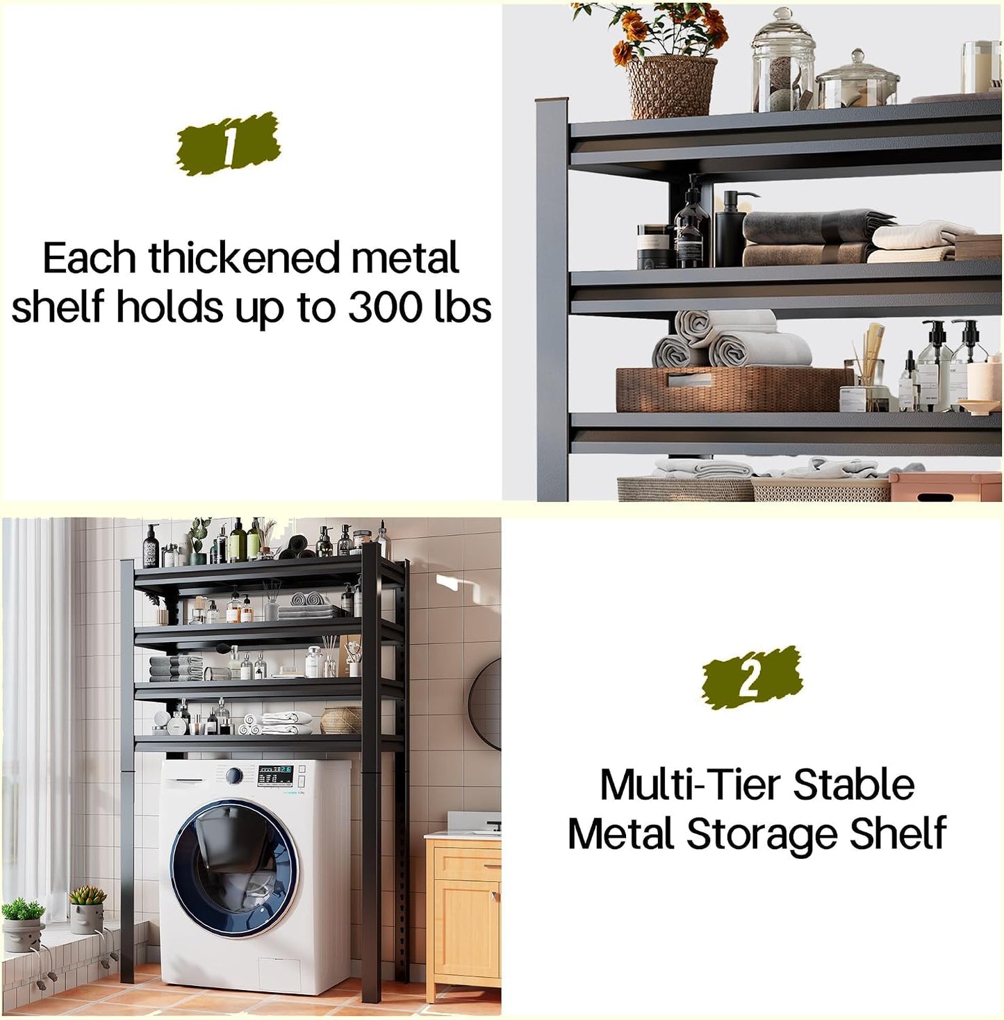 Over Washer and Dryer Shelves, Laundry Room Shelves Adjustable Metal Heavy Duty Freestanding Storage Shelving, Washing Machine Rack for Organization and Storage, Black (39.4" W X 17.7" D X 71.2" H)