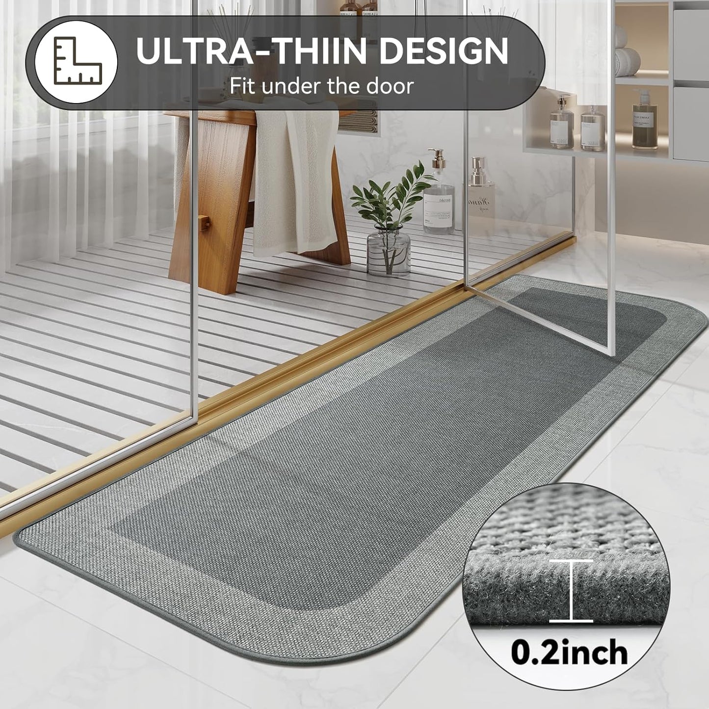 YDKGL Ultra Thin Bathroom Rugs Mat Quick Dry Absorbent Non Slip Bath Mat Bath Mats for Bathtub Mat Bathroom Carpet Fit Under Door Washable Floor Rubber Half Round Bath Rugs Grey 16x24