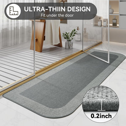 YDKGL Ultra Thin Bathroom Rugs Mat Quick Dry Absorbent Non Slip Bath Mat Bath Mats for Bathtub Mat Bathroom Carpet Fit Under Door Washable Floor Rubber Half Round Bath Rugs Grey 16x24