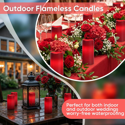 Amagic 3" x 6" Waterproof Outdoor Flameless Candles, Battery Operated Candles with Remote and Timer, Flickering LED Pillar Candle for Outside Patio Garden and Indoor Home Decor, Ivory, Set of 2