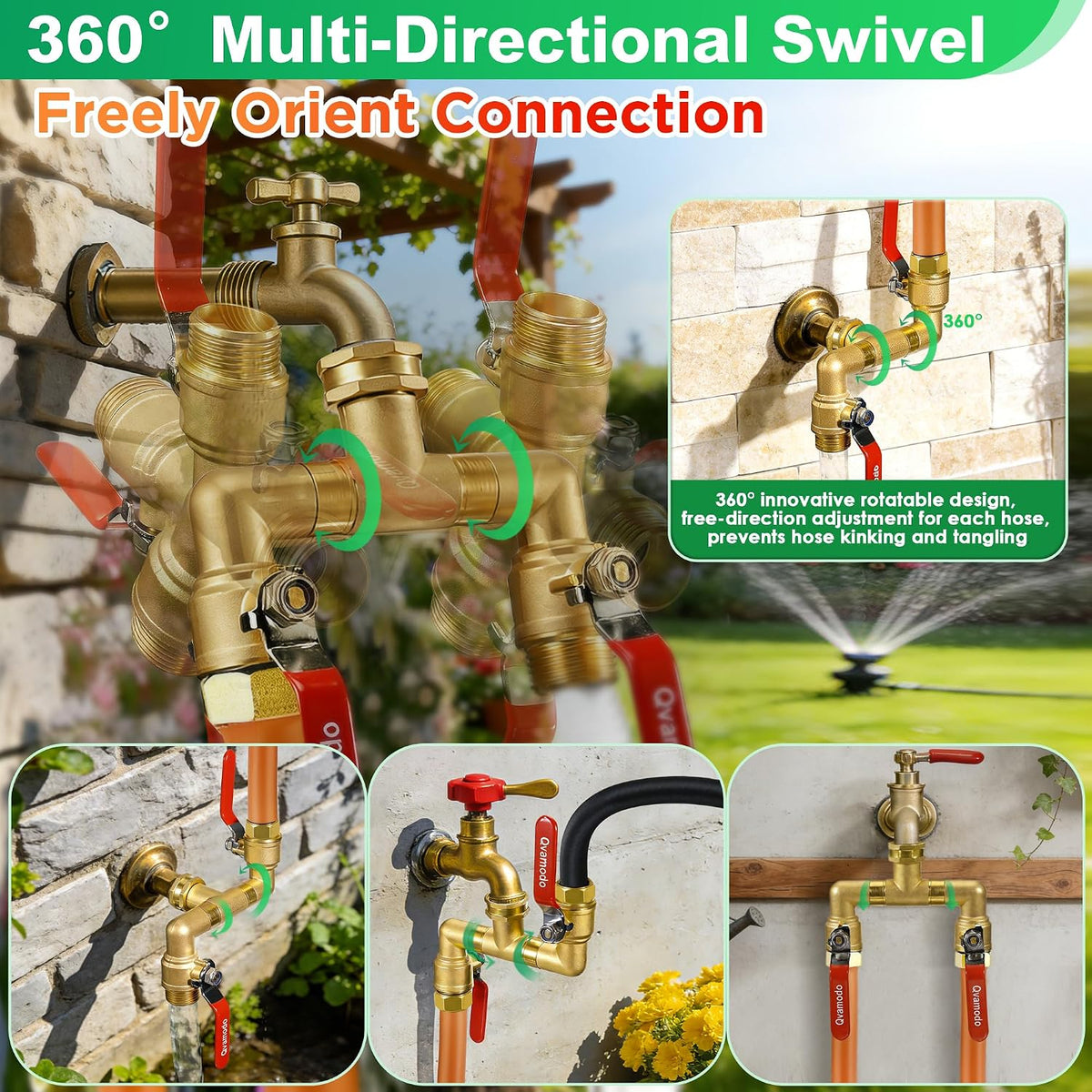 Garden Hose Splitter 3/4" GHT Full Flow 2 Way Brass Hose Splitter Heavy Duty All Metal Hose Y Splitter with Shutoff Outdoor Faucet Water Hose Splitter Y Valve Tap Adapter for Outdoor Garden