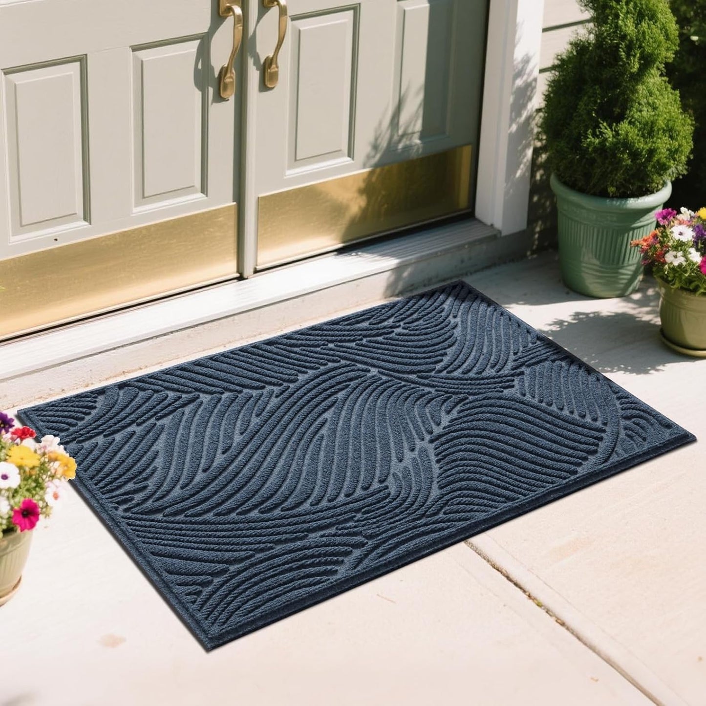 Yimobra Doormat Outdoor Entrance, Simple Stripes All-Weather Waterproof & Non-Slip Mat for Front Door, Heavy Duty Welcome Mat for Indoor, Garage, Patio-29.5x17, Dark Grey