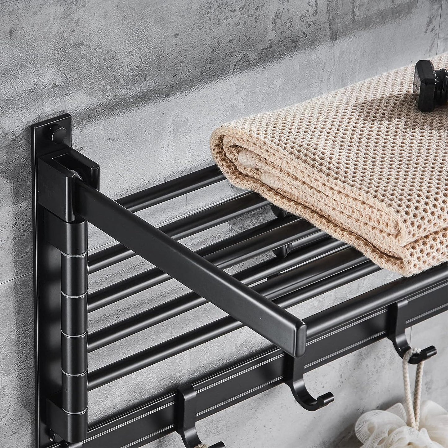 Laundry Clothes Drying Rack, Wall Mounted Swivel Towel Rack with Hooks and Swing Arms, Space Saver in Laundry Room and Bathroom, Space Aluminum
