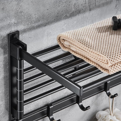 Laundry Clothes Drying Rack, Wall Mounted Swivel Towel Rack with Hooks and Swing Arms, Space Saver in Laundry Room and Bathroom, Space Aluminum