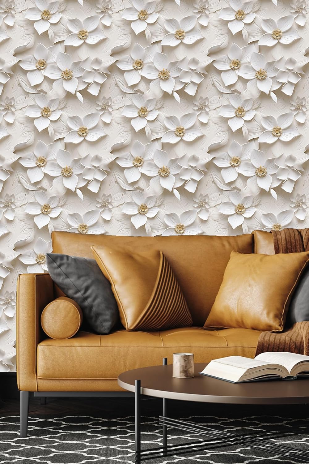 Floral Peel and Stick Wallpaper 3D Effect Interior Wall Décor Contact Paper Self Adhesive Removable Renter Friendly for Bedroom Living Cabinet Room 17.7in x 9.8ft (Not Textured Wallpaper