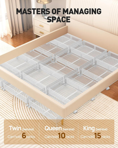 Under Bed Storage With Wheels, 2 Pack Foldable Pattern Carved Metal Under Bed Storage Containers, 60L Rolling Underbed Storage, Easy Assembly Under The Bed Storage for Shoes, Clothes, Blankets...