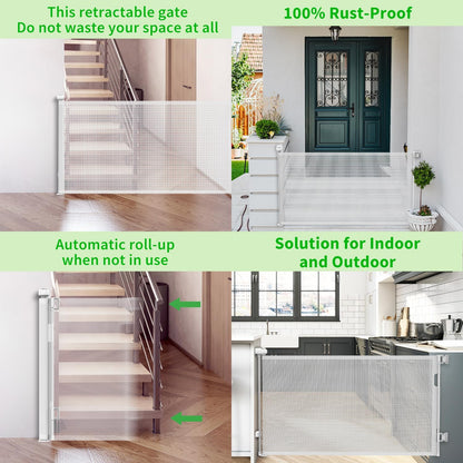 Upgraded Retractable Baby Gate for Stairs, 33"Tall Expands 71"Wide Ideal Safety Solution Dog Gate for Stairs Doorways Hallways Indoor Outdoor Mesh Baby Gate Retractable Screen Door(White,86CMx180CM)