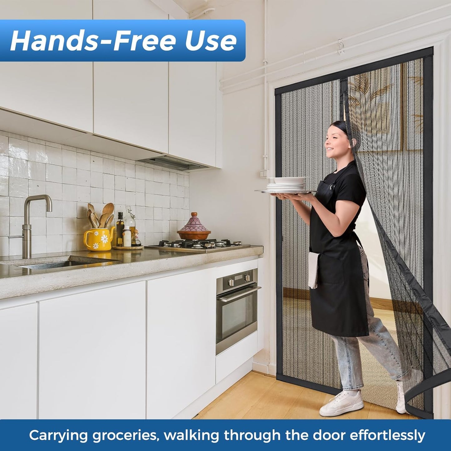 Smartor Magnetic Screen Door Magnetic Closure Fits 36"x82" Doors |Polyester - Retractable Screen Door Mesh| Self Sealing|Hands Free |Keeps Bugs Out|Pet and Kid Friendly-38 Inch x 83 Inch