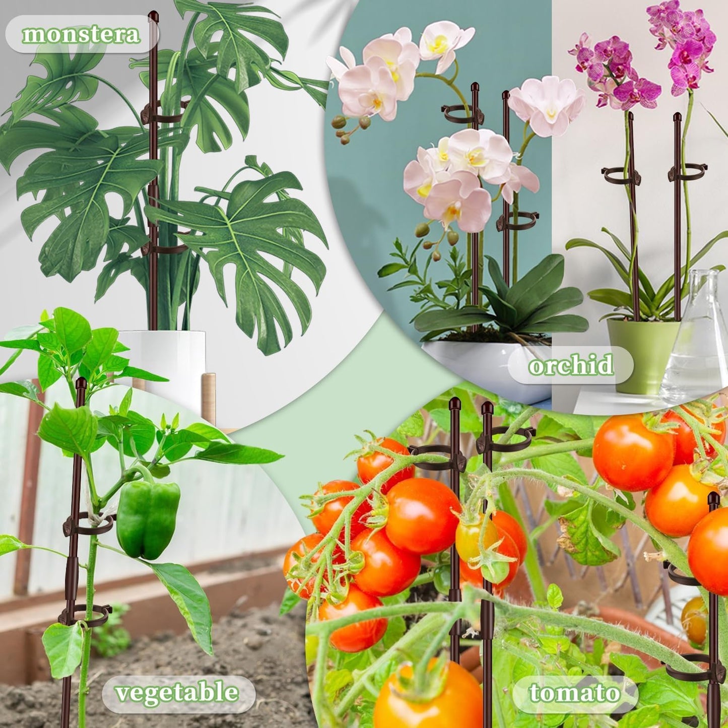 Plant Stakes 17inch &11inch SupKing Adjustable Length Plant Support Stake 16Pcs Orchid Stick with Clips for Indoor Outdoor,Garden Pole for Potted Tomato Amaryllis Vegetables Comes with 20 Ties (Green)