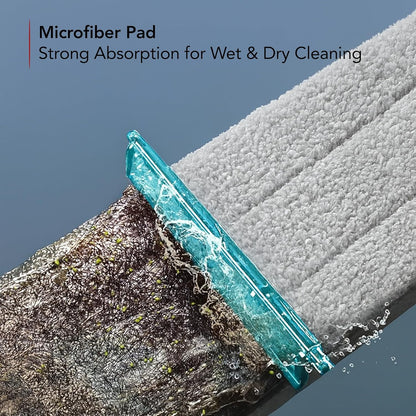 OVENTE Mop and Bucket with Wringer Set, Hands-Free Self-Cleaning Flat Floor Mop with Washable Microfiber Pad, Home Cleaner for Smooth Wall, Hardwood, Tile, Laminate and Glass Windows, Beige MBP32BGG