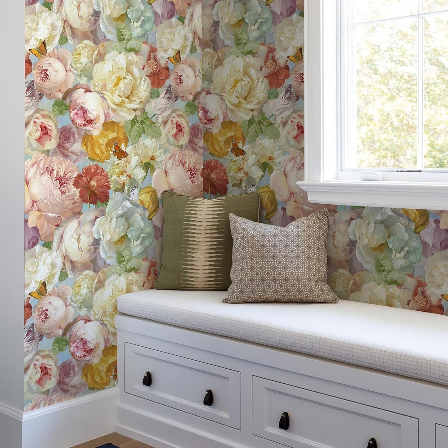 Simon&Siff Floral Peel and Stick Wallpaper 17.3"x80" Pink Watercolor Flowers Wall Murals Removable Wall Paper for Bedroom Bathroom Cabinet Renter Friendly
