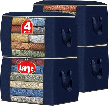 Fab totes 6 Pack Storage Bags for Clothes and Blanket, Foldable Closet Organizers and Storage with Zippers, Clear Window and Handles, Fabric Storage Bins for Sweater, Comforter, Bedding,Linen Sheets