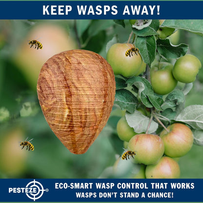 PESTEZE USA 2 Pack Hanging Wasp Nest Decoy [11.8 x 8.6 Inch]—Faux Wasp, Hornet and Yellow Jacket Deterrent for Outdoor Spaces. Simulated Rival Hives Help Prevent New Nests Without Any Harsh Chemicals