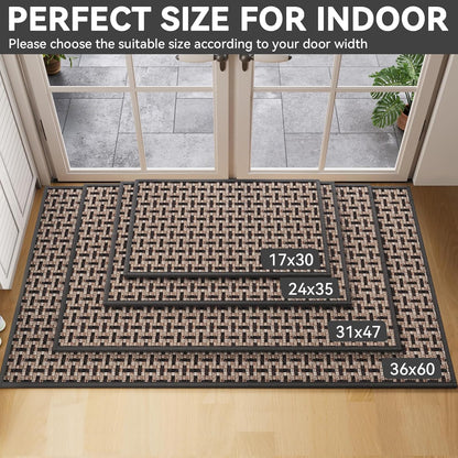 Door Mat 17"x30",Door Mat Indoor Entrance Dirt Resistant and Absorbent Non-Slip Rubber Backing Front Door Mats Washable Low-Profile Indoor Mats for Entryway, Inside Entrance Easy Clean Gray