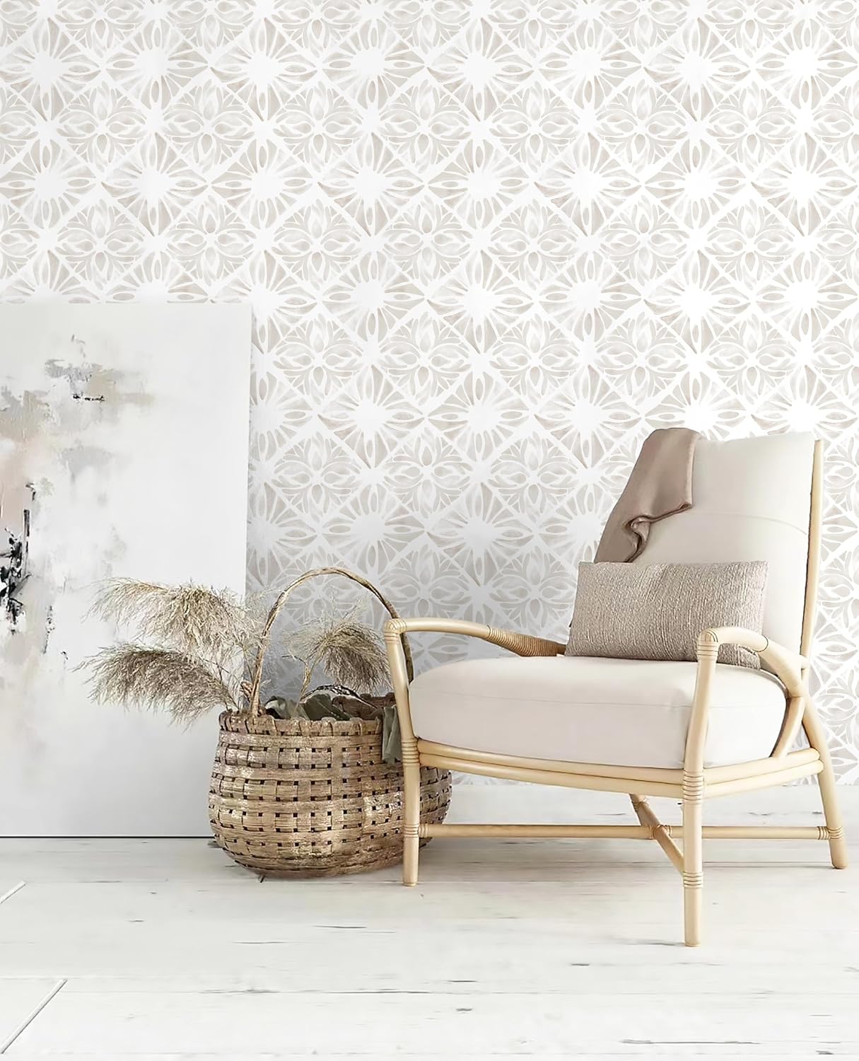 Boho Wallpaper Neutral Peel and Stick Wallpaper 78.7"x17.3" Geometric Wall Paper Beige and White Contact Paper Textured Removable Vinyl Waterproof for Bedroom Farmhouse Kitchen Bathroom