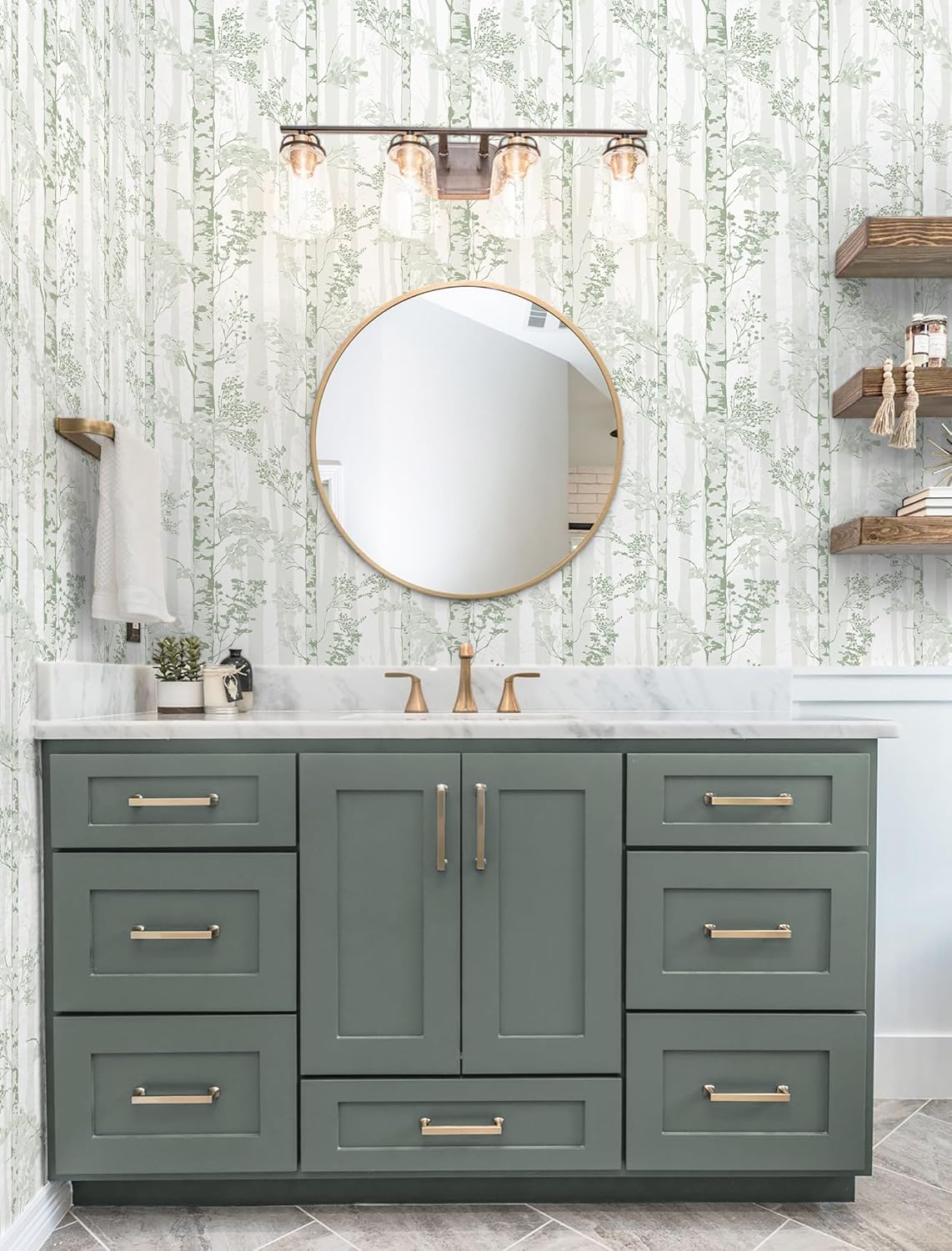 Safiyya Peel and Stick Wallpaper Beige Forest Contact Paper 17.3" x 118" Vintage Tree Wall Paper Renter Friendly Self Adhesive Removable Wallpaper for Bathroom Vinyl Off-White