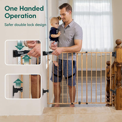 Babelio Baby Gate for Stairs, Kitchen & Doorways, No Bottom Bar| One-Handed Operation| Auto-Close| Hardware Mount (Drill Needed) Safety Dog/Pet Gate (Black - B17, 26-43" W, 28" H)