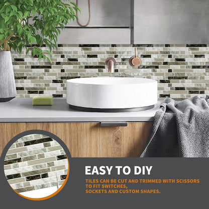 Yipscazo 10 Sheets Peel and Stick Backsplash for Kitchen Wall, 12''x12'' Waterproof Stick on Backsplash Smart Tiles for Bathroom,Removable Backsplash Wall Tiles in Gray White